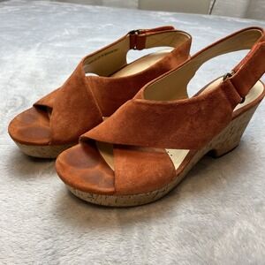 Clarks Maritsa Lara Platform Sandals Size 7M Cinnamon Suede Chunky Cork 3" Heel